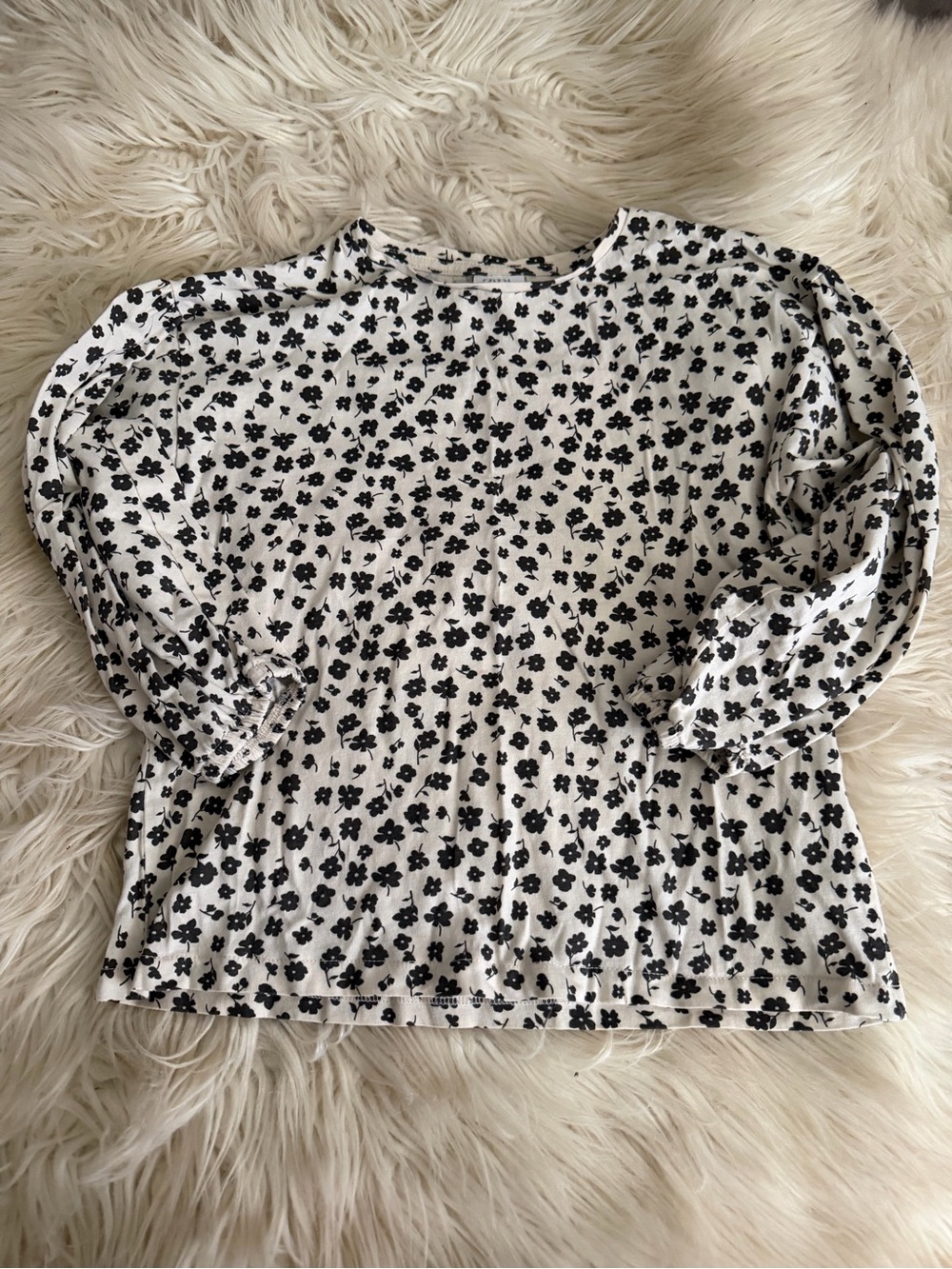 ZARA Girls Black Floral Print Long Sleeve Top